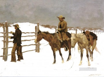 vaquero de indiana Painting - Vaquero en el granero en invierno